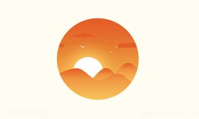 卡通夕阳风景插画