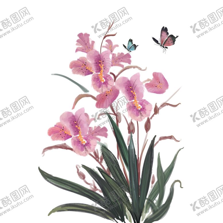 编号：45799212021028284173【酷图网】源文件下载-手绘兰花植物和蝴蝶设计