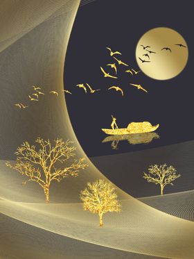现代简约金色飞鸟轻奢组合装饰画