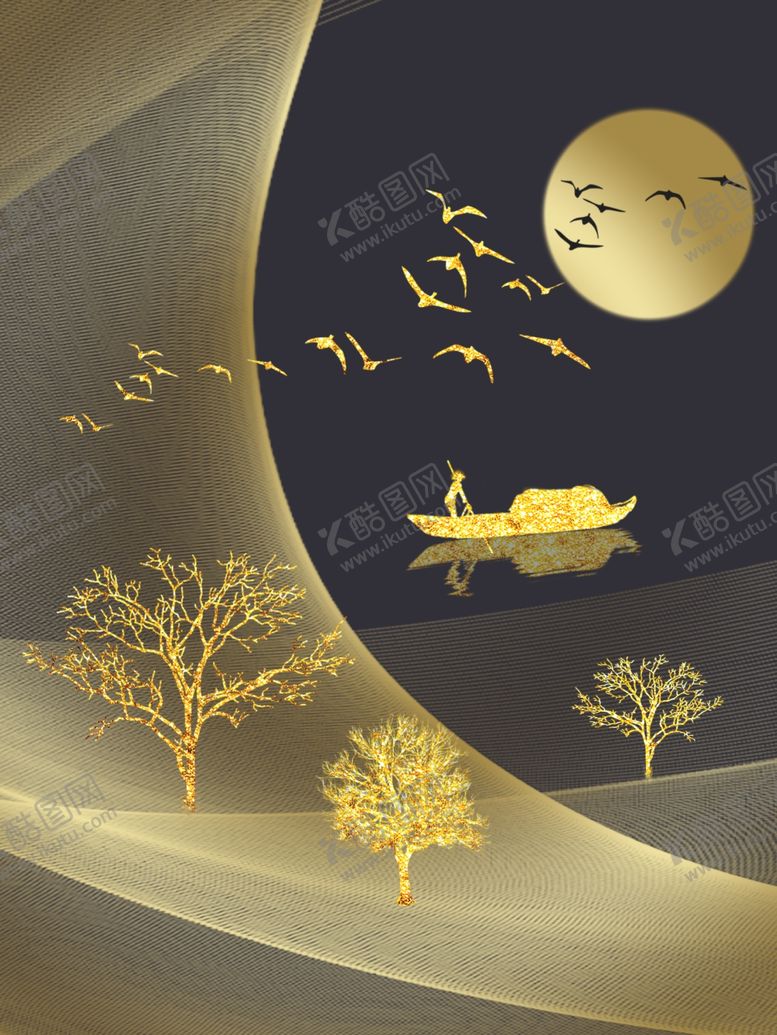 编号：70625507091613179233【酷图网】源文件下载-轻奢现代金色线条装饰画