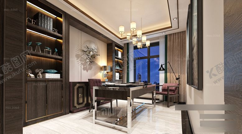 编号：18366110140516213543【酷图网】源文件下载-新中式书房