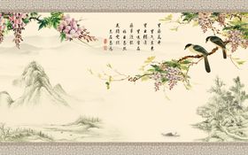 中式花鸟山水背景墙