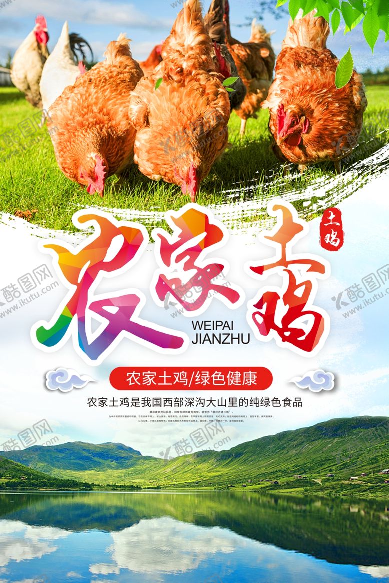 编号：76696510182324085353【酷图网】源文件下载-绿色天然农家土鸡促销海报