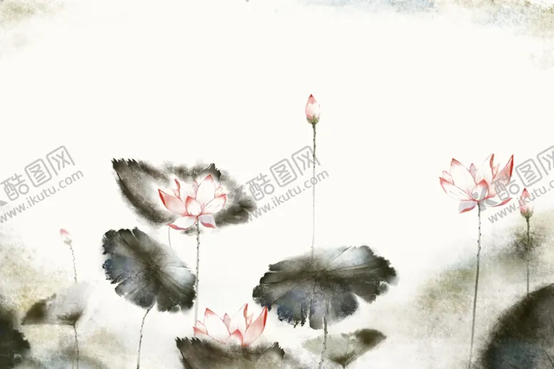 编号：22315906291113473178【酷图网】源文件下载-荷花荷叶夏季古风复古背景素材