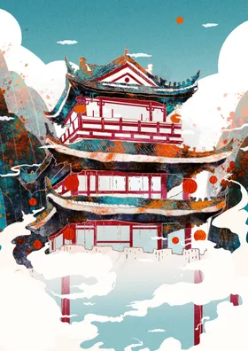 国潮海报手绘素材中风祥云
