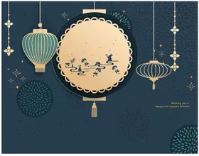 中秋海报国风元素插画素材赏月插画