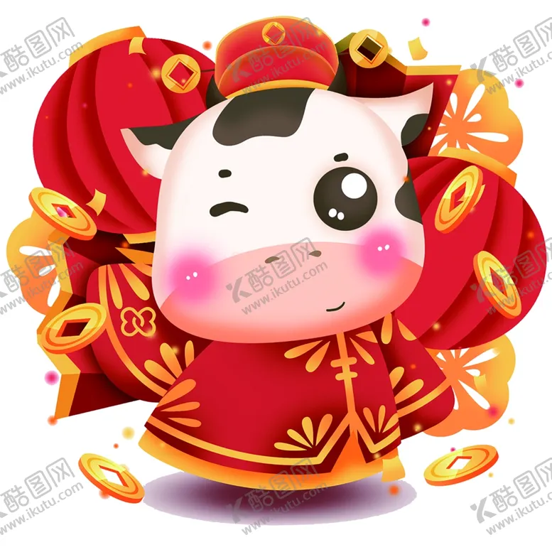 编号：19344506251344236987【酷图网】源文件下载-红灯笼奶牛招财
