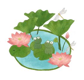 莲花荷叶青蛙插画