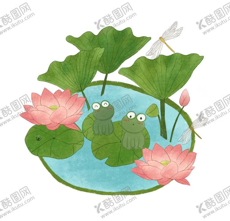 编号：80496405061339388536【酷图网】源文件下载-莲花荷叶青蛙插画