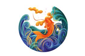 锦鲤祥云云朵色彩水墨古风插画