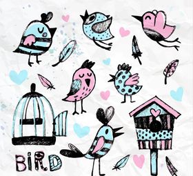 水彩小鸟鸟笼