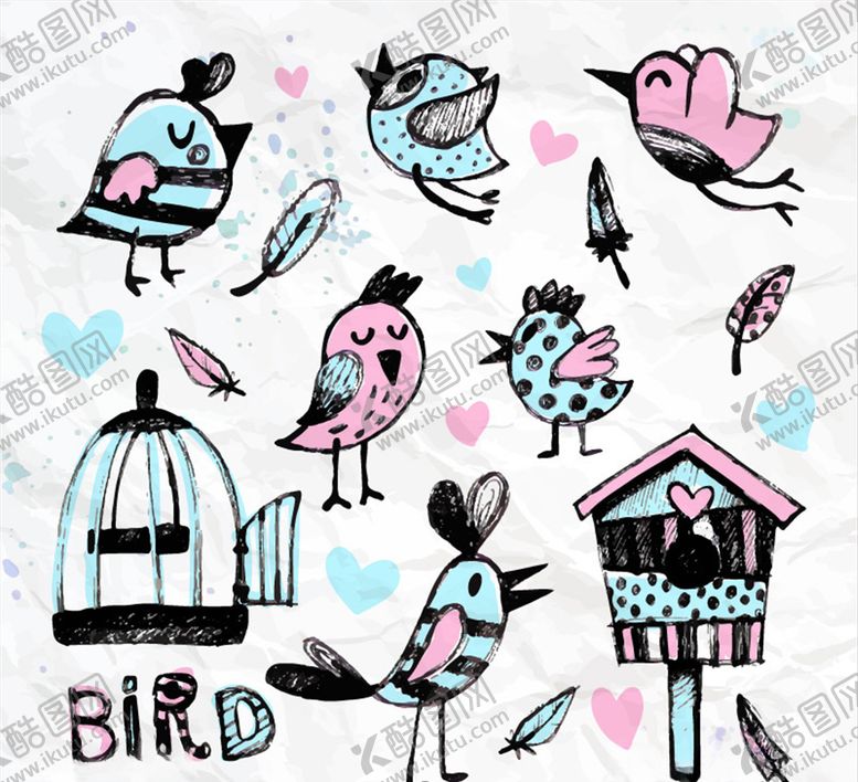 编号：35461110272015598062【酷图网】源文件下载-水彩小鸟鸟笼