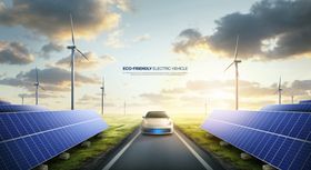 公路旁的太阳能与风力发电场