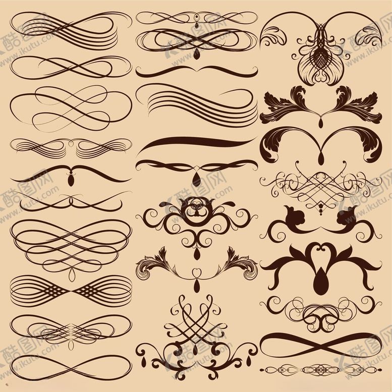 编号：45442311182338347061【酷图网】源文件下载-复古装饰花纹设计元素集