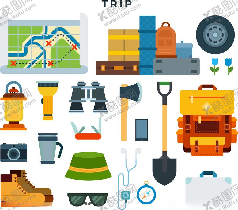 编号：32285811191713396278【酷图网】源文件下载-户外旅行装备集合