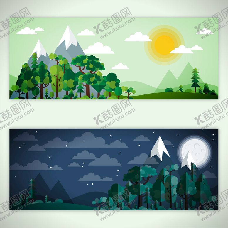 编号：95379111241234116061【酷图网】源文件下载-日夜山林风景横幅插画