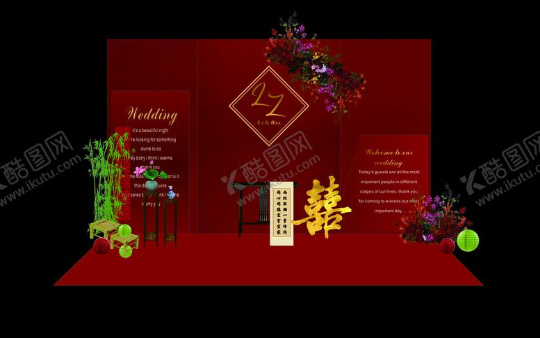 编号：79808405120416588026【酷图网】源文件下载-新中式红色婚礼背景