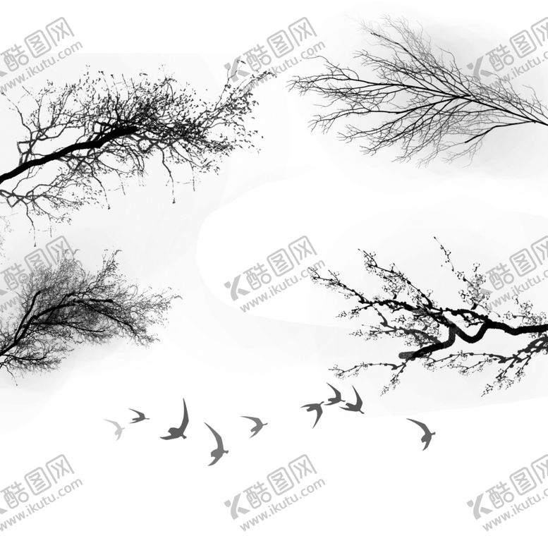 编号：38600806262321418336【酷图网】源文件下载-水墨树枝剪影意境树木树