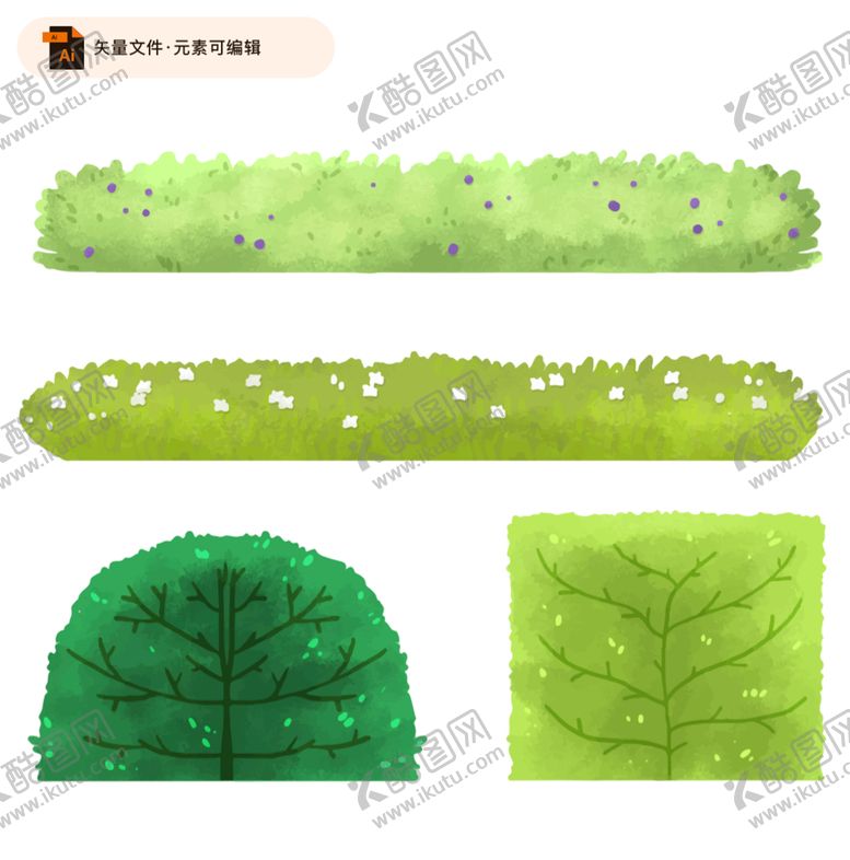 编号：14907809220101345932【酷图网】源文件下载-手绘水彩绘草坪设计矢量图