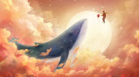 鲸鱼天空梦幻插画合成背景素材