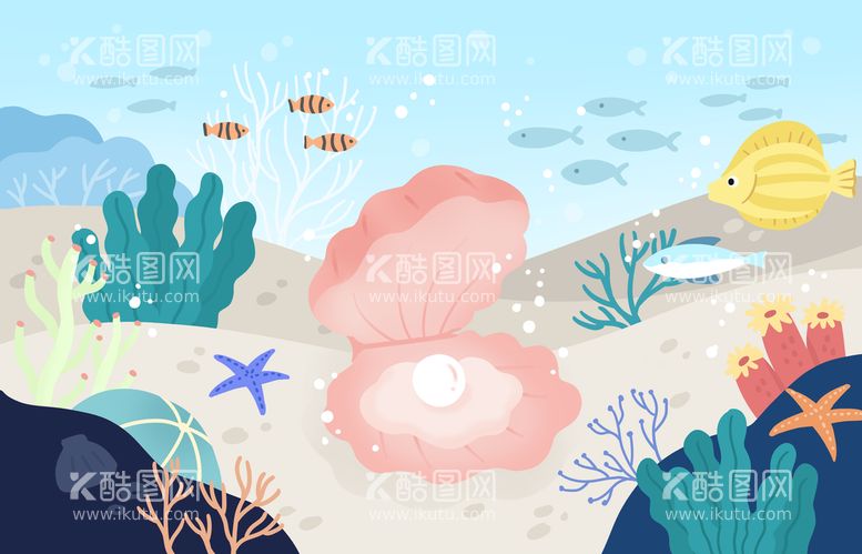 编号：70619309140622459086【酷图网】源文件下载-卡通海洋生物插画  