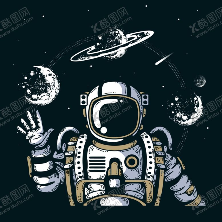 编号：45569310301613549011【酷图网】源文件下载-手绘创意宇航员插画