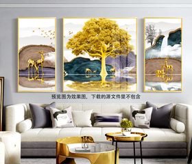 唯美麋鹿湖畔三联挂画装饰画