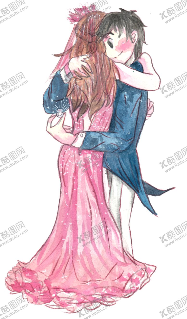 编号：26794810310359013770【酷图网】源文件下载-原创免抠水彩手绘拥抱情侣