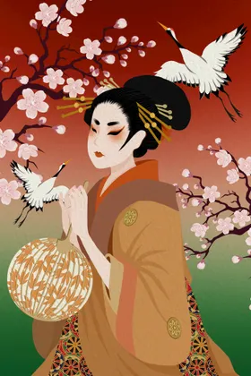 国潮插画荷花灯箱中风海报
