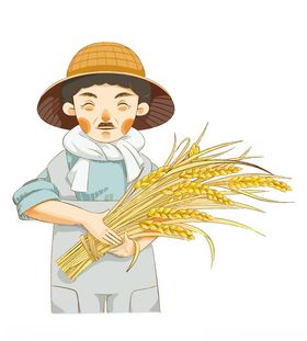 卡通农民抱麦穗丰收喜悦
