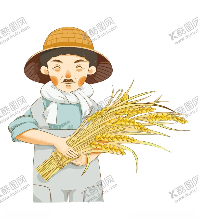 编号：46846707020952015908【酷图网】源文件下载-卡通农民抱麦穗丰收喜悦
