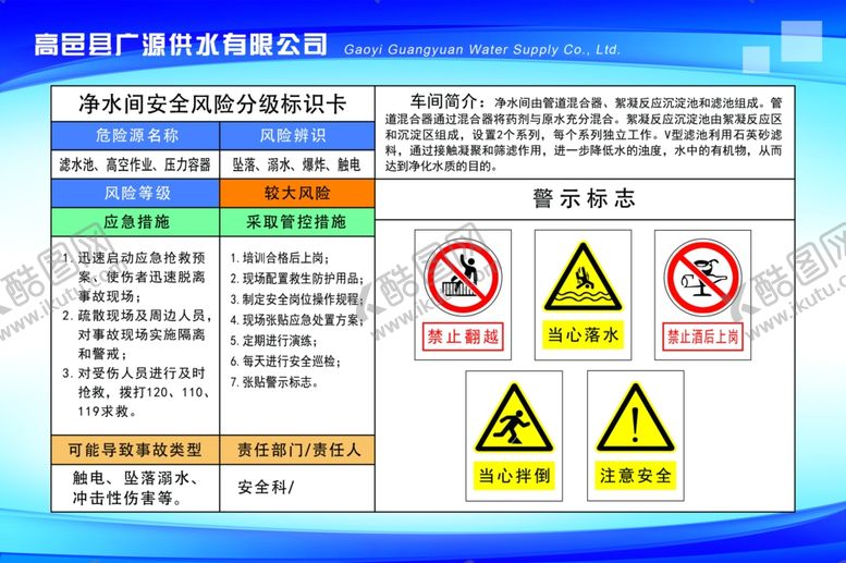 编号：55812207061105102175【酷图网】源文件下载-净水间安全风险分级标识卡