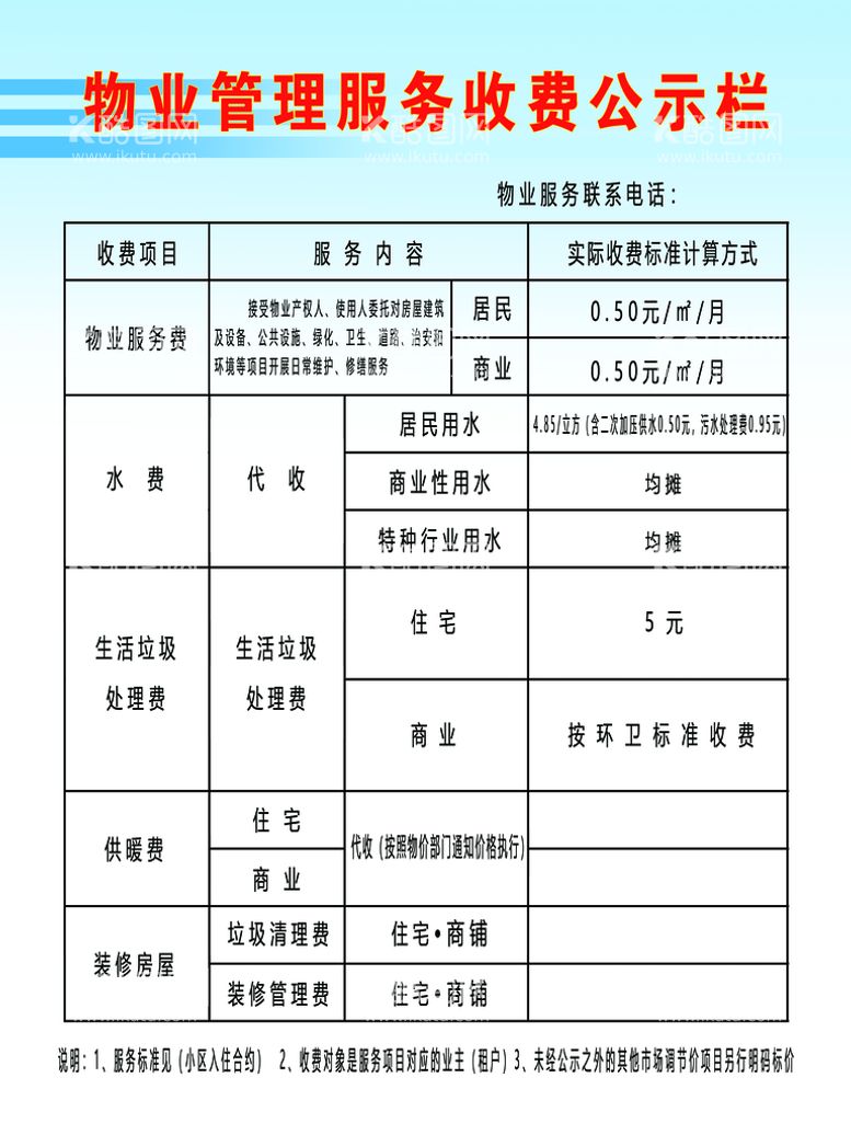 编号：72450109262312023258【酷图网】源文件下载-物业收费公示栏