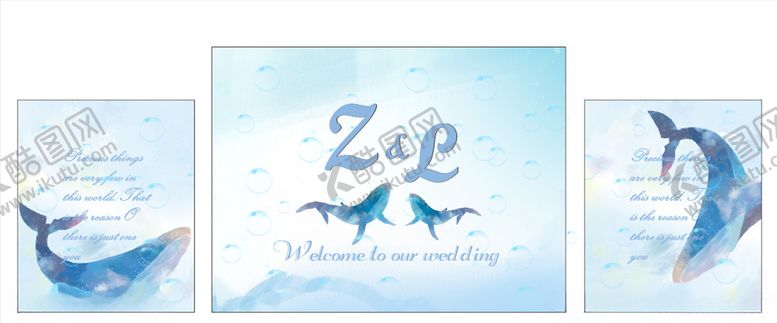 编号：46556610120709254556【酷图网】源文件下载-海豚泡泡婚礼蓝色小清新