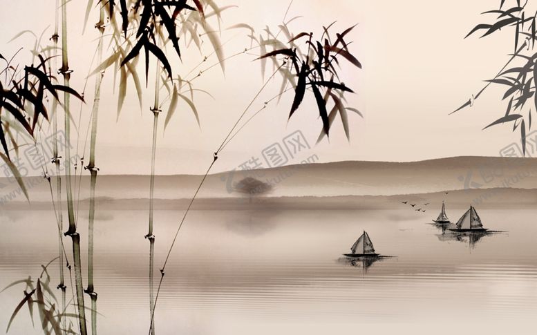 编号：69668207130927325103【酷图网】源文件下载-水墨竹子山水画装饰画屏风背景墙