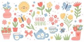 手绘春日花卉装饰图案