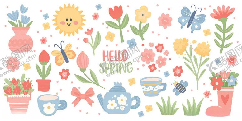 编号：44360004040244322342【酷图网】源文件下载-手绘春日花卉装饰图案