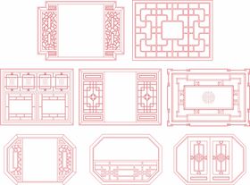 矢量中式窗格边框窗花围边