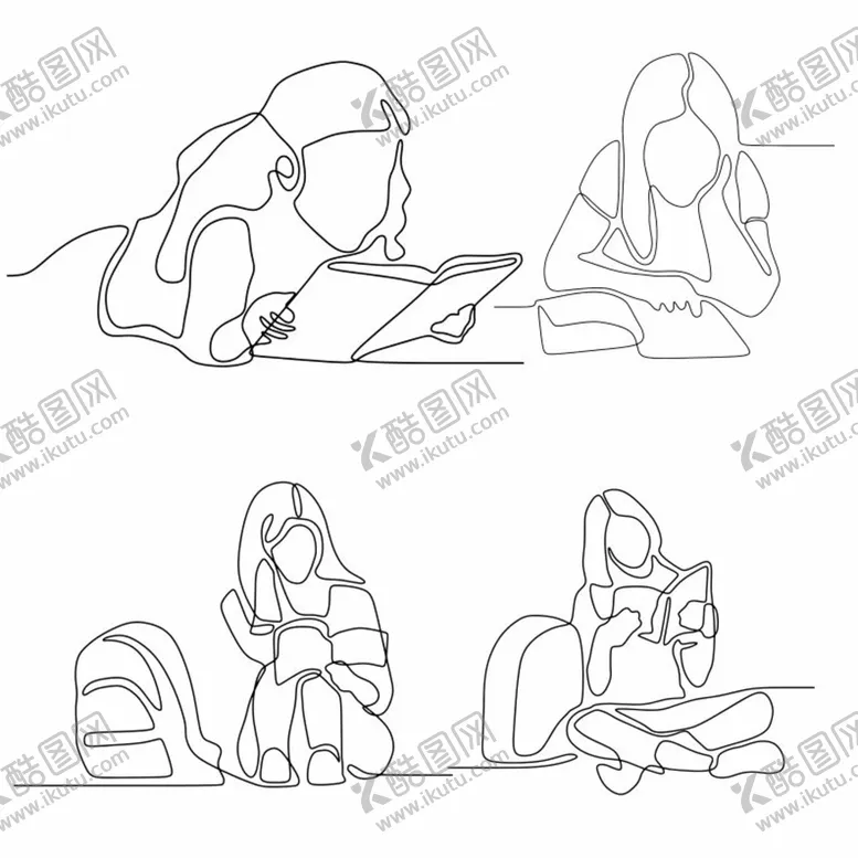 编号：40079802030022591331【酷图网】源文件下载-人物阅读线描图