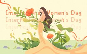 妇女节独立女性鲜花扁平风插画