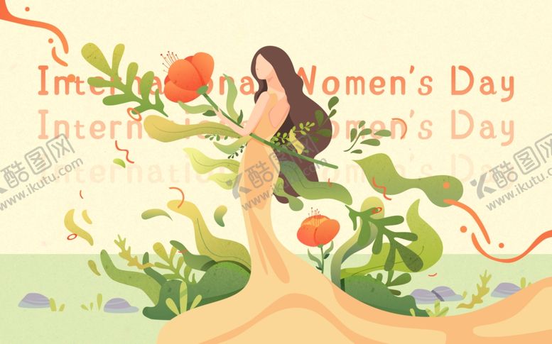 编号：69553304060145414948【酷图网】源文件下载-妇女节独立女性鲜花扁平风插画