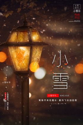 小雪节气冬季海报路灯冬天背景