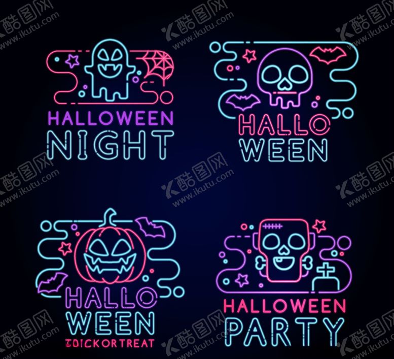 编号：27207910081106441979【酷图网】源文件下载-4款彩色万圣夜霓虹灯