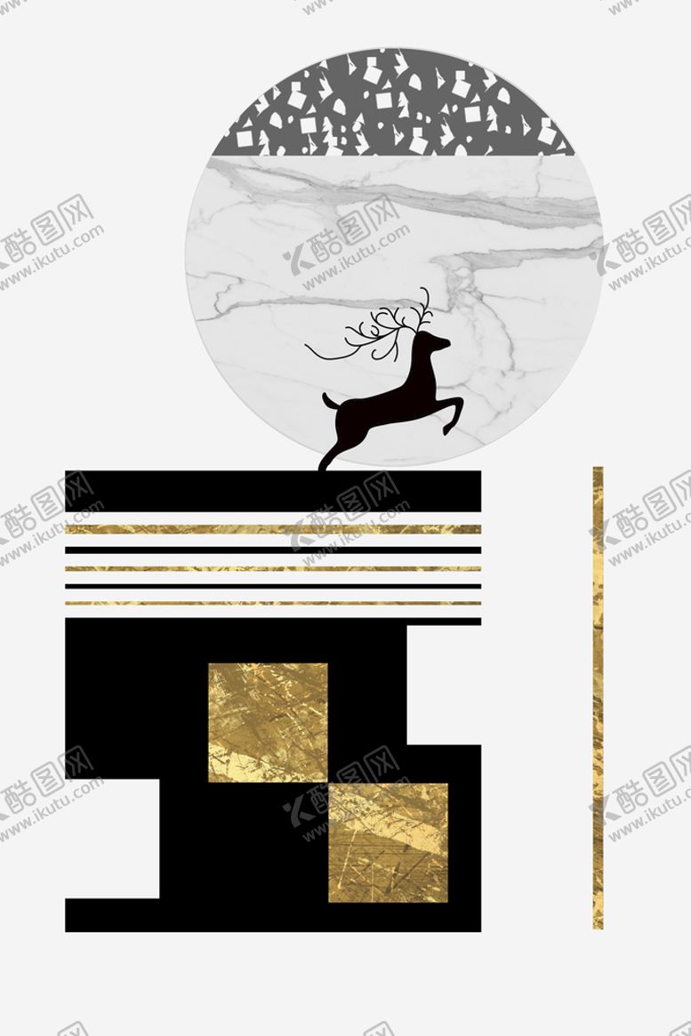 编号：31798509140028398260【酷图网】源文件下载-金色麋鹿图案几何玄关