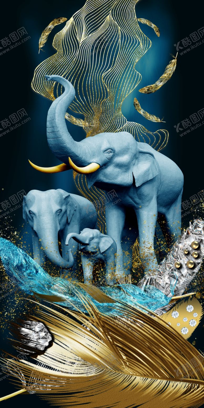 编号：72649509091714242763【酷图网】源文件下载-大象羽毛抽象装饰画