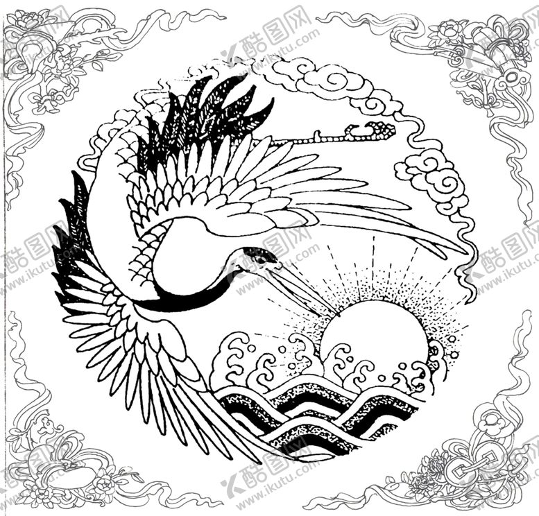 编号：92365305151702247185【酷图网】源文件下载-仙鹤透窗