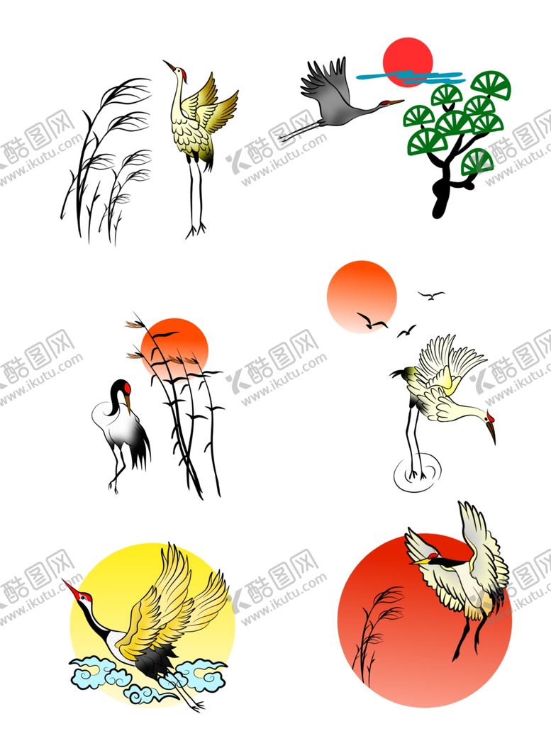编号：31789309300807446460【酷图网】源文件下载-中国风矢量丹顶鹤仙鹤图