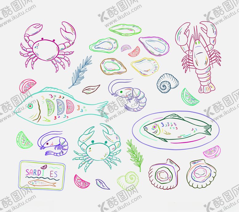 编号：92605704031424585824【酷图网】源文件下载-手绘海洋生物图案