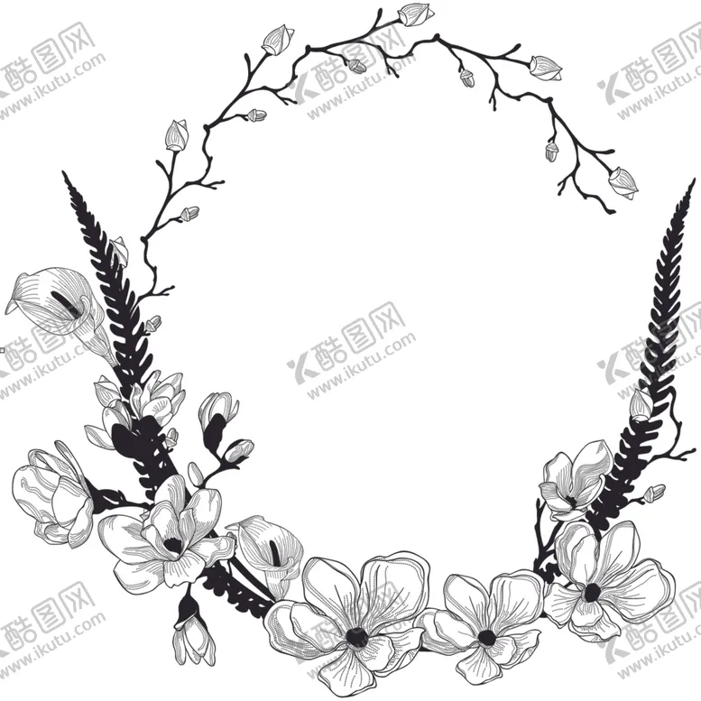 编号：66899512131535504719【酷图网】源文件下载-黑白花卉线稿
