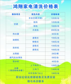 价格表